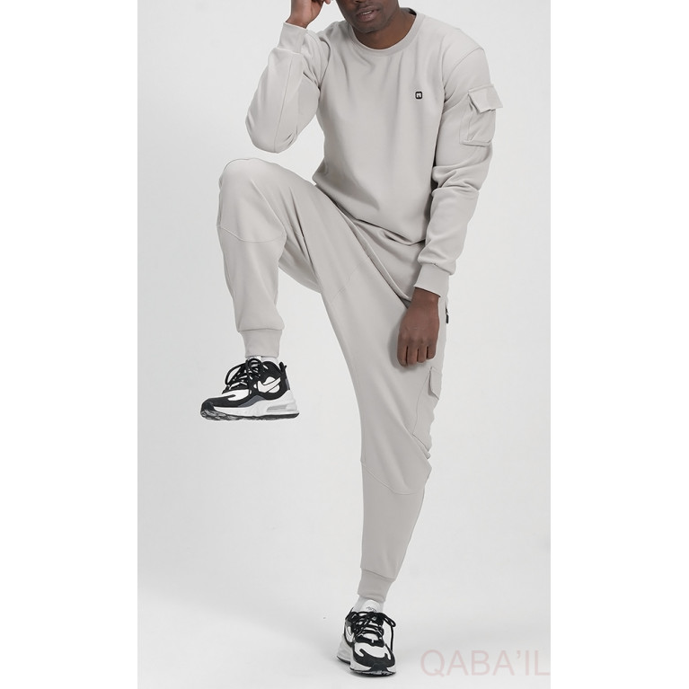 Ensemble Sarouel et Sweat Gris Chiné, Survêtement Qaba'il : Sniper Ensemble Sarouel et Sweat Gris Chiné, Survêtement Qaba'il : Sniper