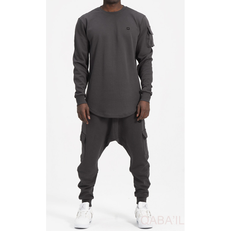 Ensemble Sarouel et Sweat Gris Clair, Survêtement Qaba'il : Sniper Ensemble Sarouel et Sweat Gris Clair, Survêtement Qaba'il : Sniper