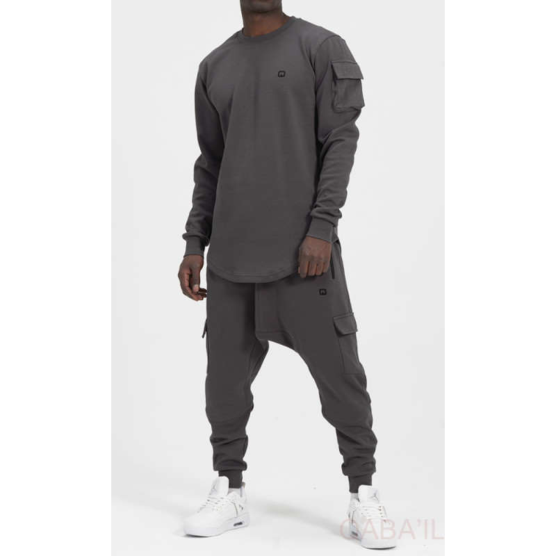 Ensemble Sarouel et Sweat Gris Clair, Survêtement Qaba'il : Sniper