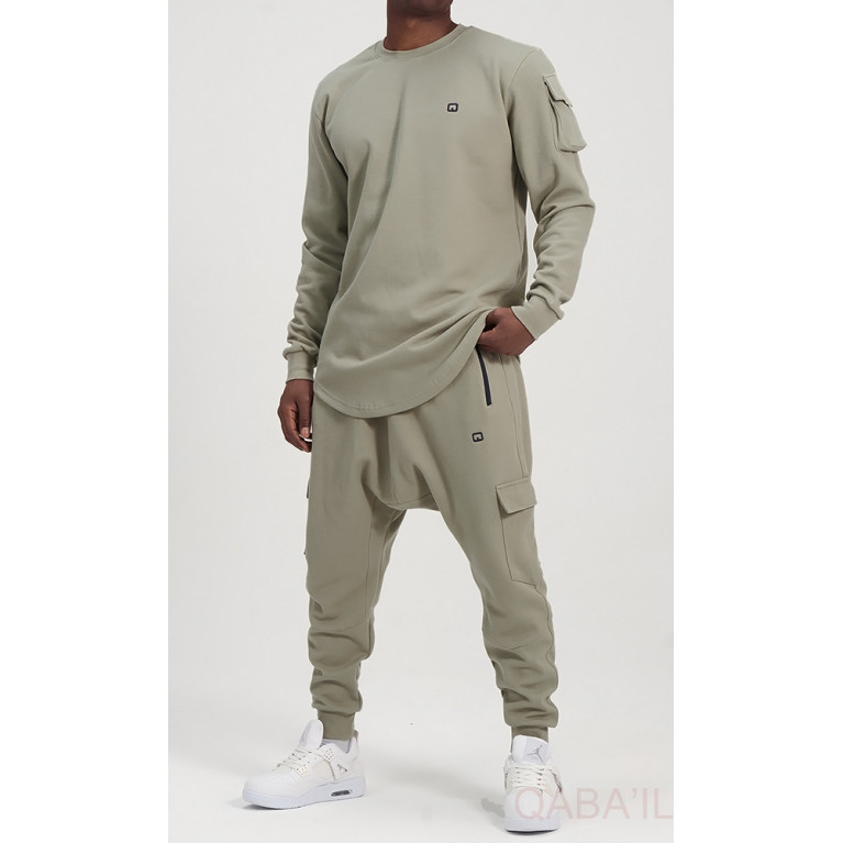 Ensemble Sarouel et Sweat Kaki, Survêtement Qaba'il : Sniper Ensemble Sarouel et Sweat Kaki, Survêtement Qaba'il : Sniper