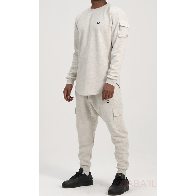 Ensemble Sarouel et Sweat Blanc Chiné, Survêtement Qaba'il : Sniper NEO