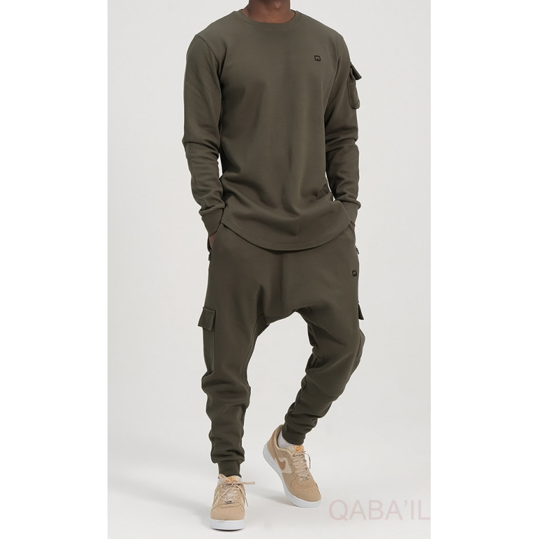 Ensemble Sarouel et Sweat Gris Chiné, Survêtement Qaba'il : Sniper Ensemble Sarouel et Sweat Gris Chiné, Survêtement Qaba'il : Sniper