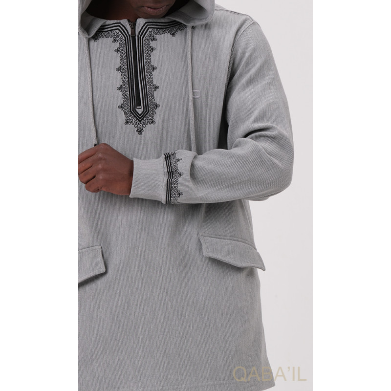 Veste Oversize Demi-Zip - Gris Clair - Qaba'il : ETNIZ 