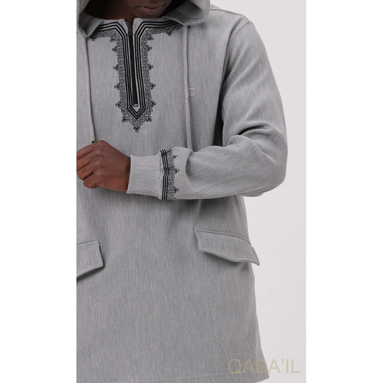 Veste Oversize Demi-Zip - Gris Clair - Qaba'il : ETNIZ