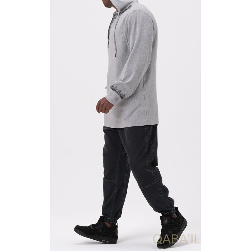 Veste Oversize Demi-Zip - Gris Clair - Qaba'il : ETNIZ 