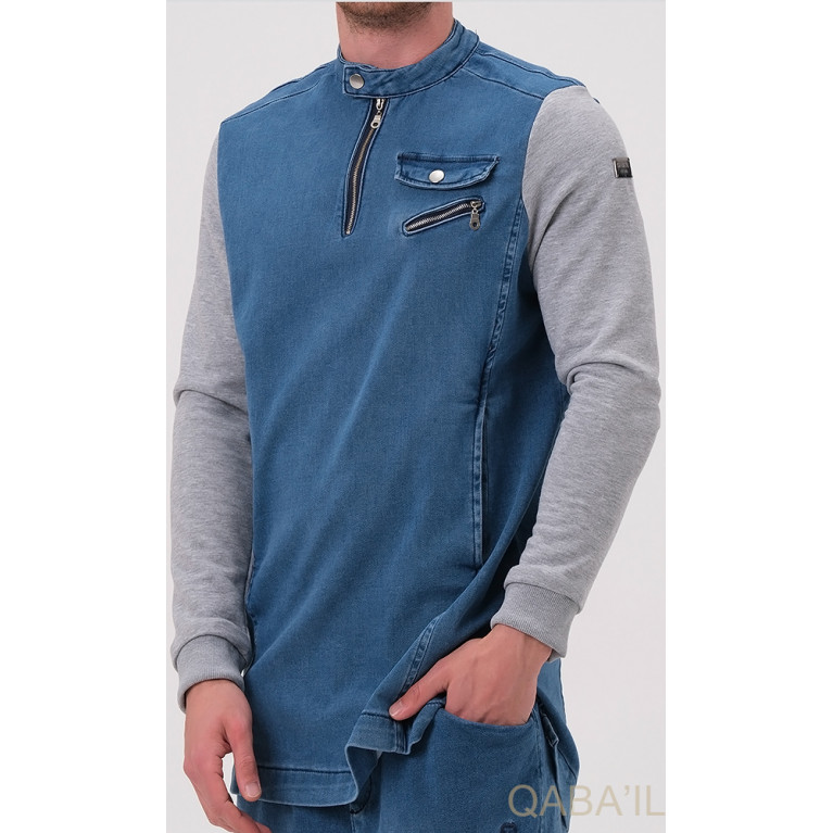 Ensemble Sarouel et Sweat Capuche Coton Strecht - Gris Clair, Survêtement Qaba'il : Coton Strecht Kameron