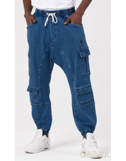 Sarouel Jean Cargo Stretch - Bleu Brut : Qaba'il