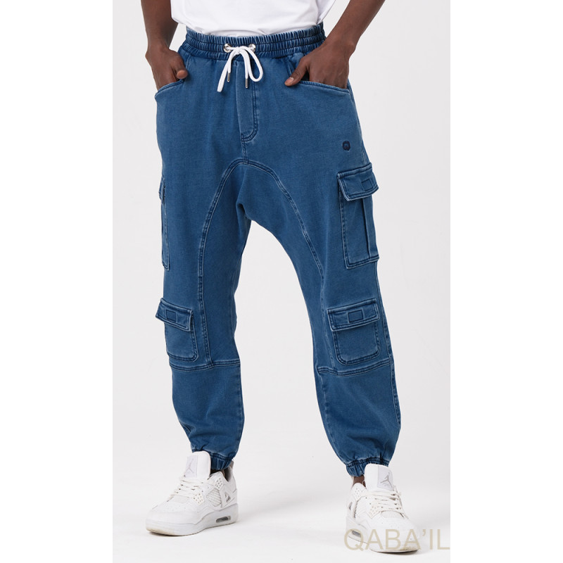 Sarouel Jean Cargo Stretch - Bleu Brut : Qaba'il