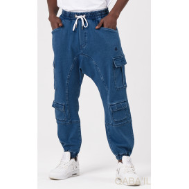 Sarouel Jean Cargo Stretch - Bleu Brut : Qaba'il