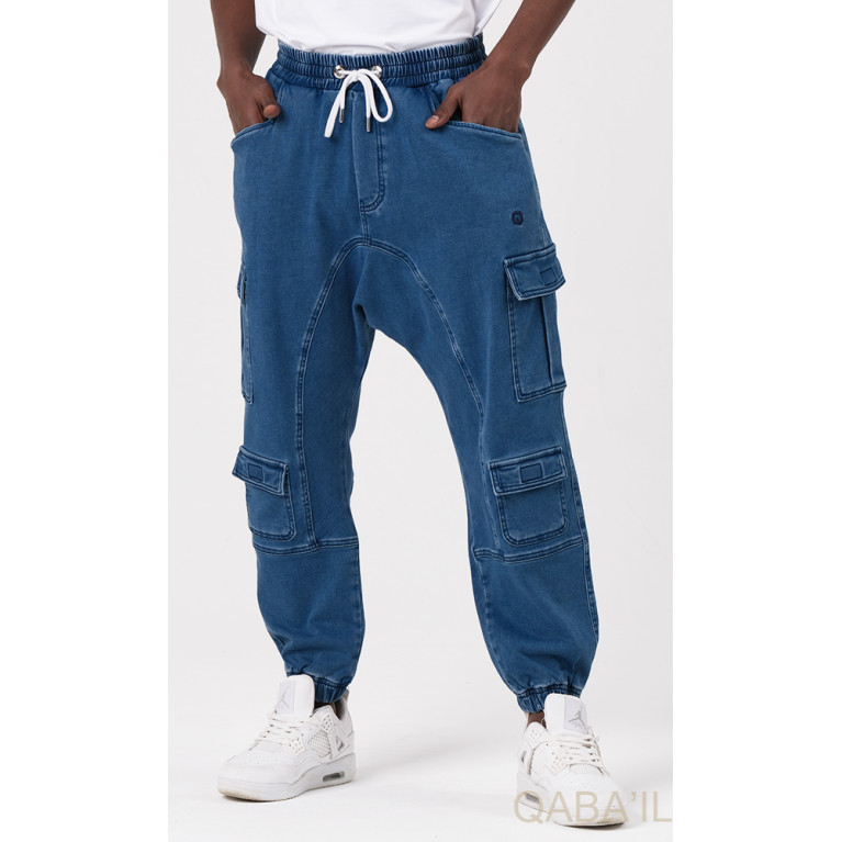 Sarouel Jean Cargo Stretch - Bleu Brut : Qaba'il