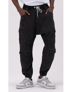 Sarouel Jean Cargo Stretch - Noir : Qaba'il