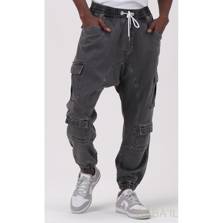 Sarouel Jean Cargo Stretch - Gris : Qaba'il