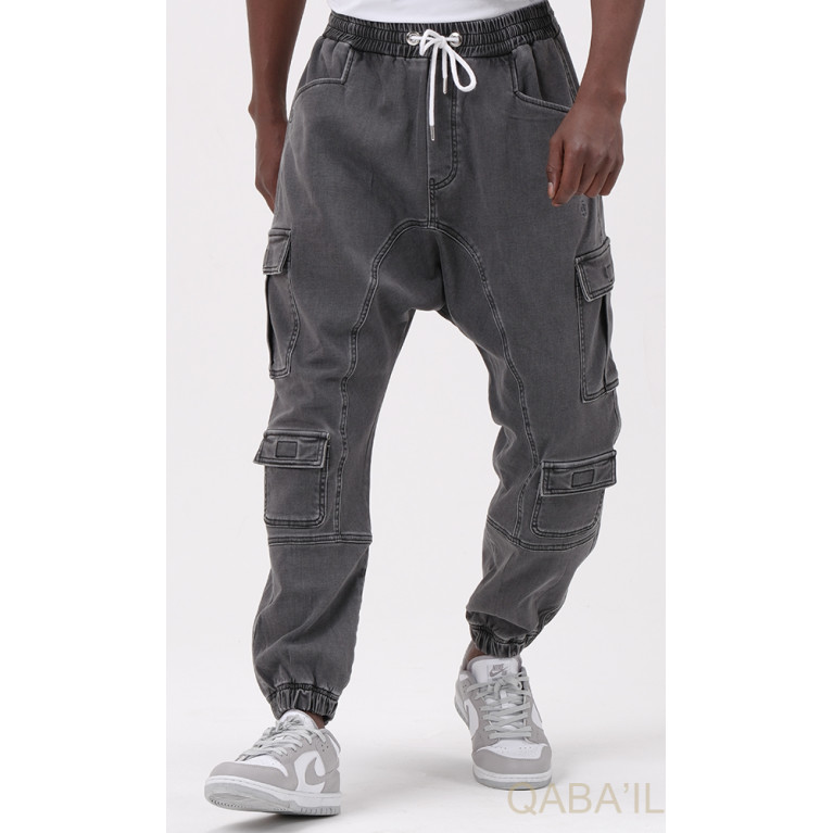 Sarouel Jean Cargo Stretch - Gris : Qaba'il