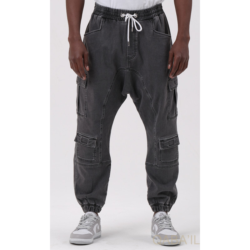 Sarouel Jean Cargo Stretch - Gris : Qaba'il