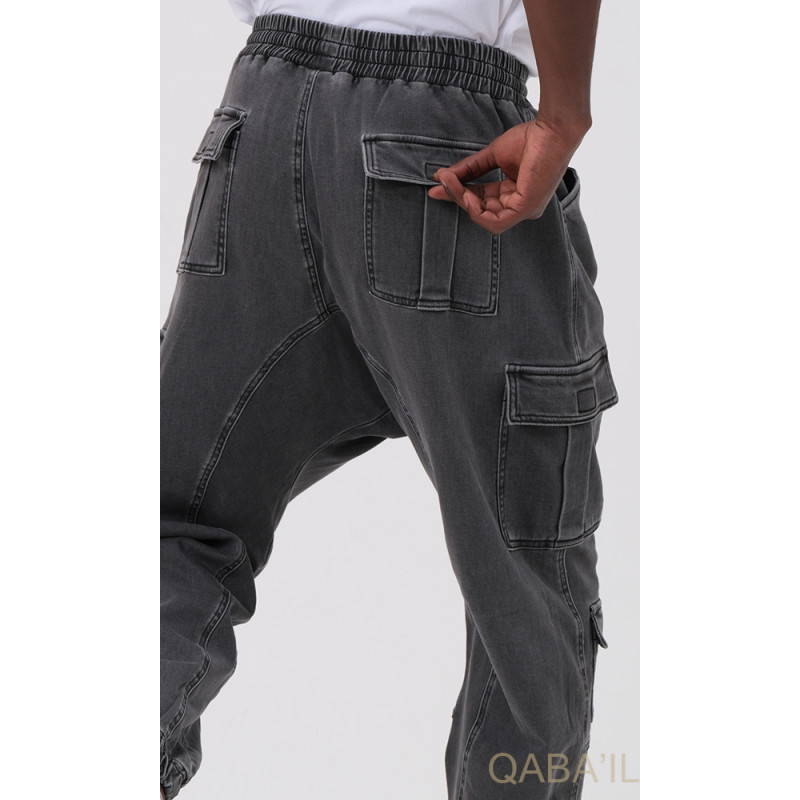 Sarouel Jean Cargo Stretch - Gris : Qaba'il