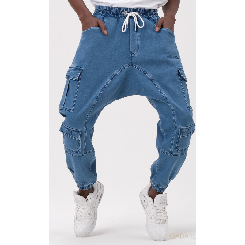 Sarouel Jean Cargo Stretch - Bleu Clair : Qaba'il