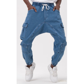 Sarouel Jean Cargo Stretch - Bleu Clair : Qaba'il