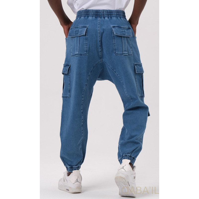 Sarouel Jean Cargo Stretch - Bleu Clair : Qaba'il