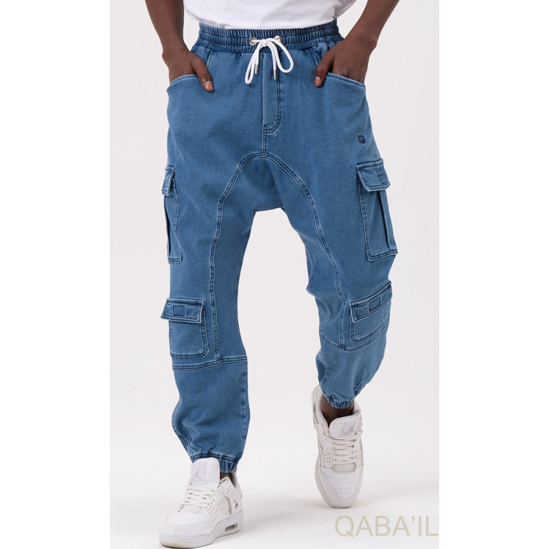 Sarouel Jean Cargo Stretch - Bleu Clair : Qaba'il