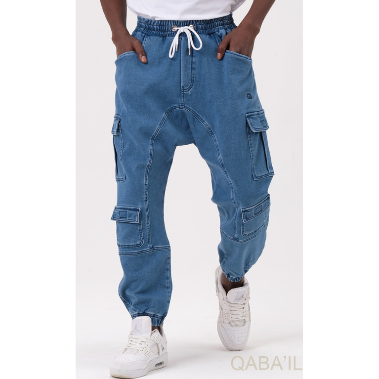 Sarouel Jean Cargo Stretch - Bleu Clair : Qaba'il