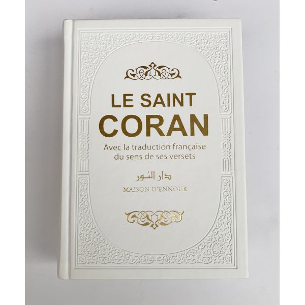 Le Saint Coran - Couverture Simili-Daim Blanc - Pages Arc-En-Ciel - Arabe et Français - Format Moyen- 14,5 x 20.70 cm - Edtion