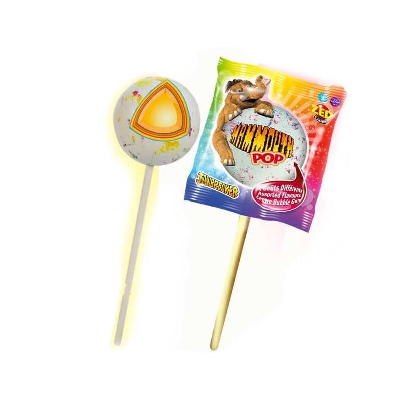 Sucette Jaune Mammouth Pop - 5 Goûts Différents, Poudre au Centre et Bubble Gum - Bonbon Halal - Zed Candy