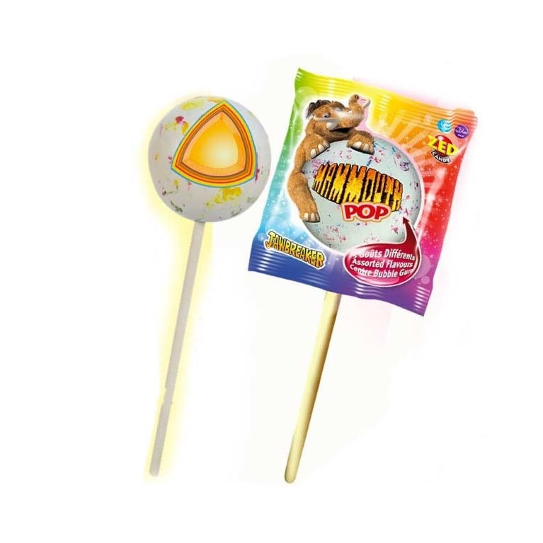 Sucette Jaune Mammouth Pop - 5 Goûts Différents, Poudre au Centre et Bubble Gum - Bonbon Halal - Zed Candy