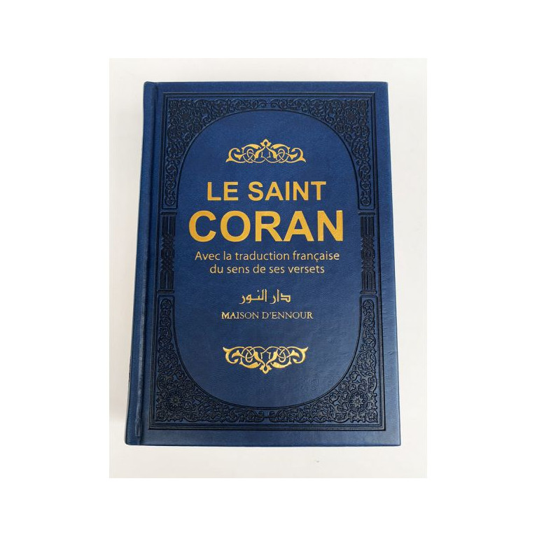 Le Saint Coran - Couverture Simili-Daim Bleu Nuit - Pages Arc-En-Ciel - Arabe et Français - Format Moyen- 14,5 x 20.70 cm - Ed