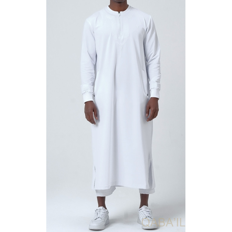 Qamis Long - Blanc et Broderie Blanc - Qaba'il : Sham