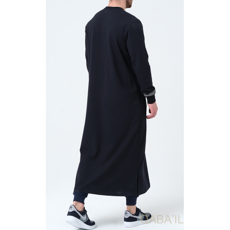 Qamis Long - Bleu Nuit et Broderie Blanc - Qaba'il : Sham