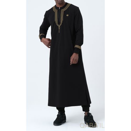 Qamis Long - Noir et Broderie Or - Qaba'il : Sham