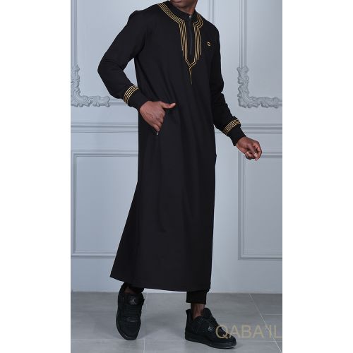 Qamis Long - Noir et Broderie Or - Qaba'il : Sham