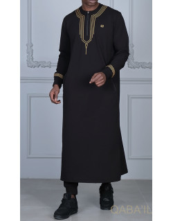 Qamis Long - Noir et Broderie Or - Qaba'il : Sham