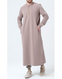Qamis Long - Taupe et Broderie Taupe - Qaba'il : Sham