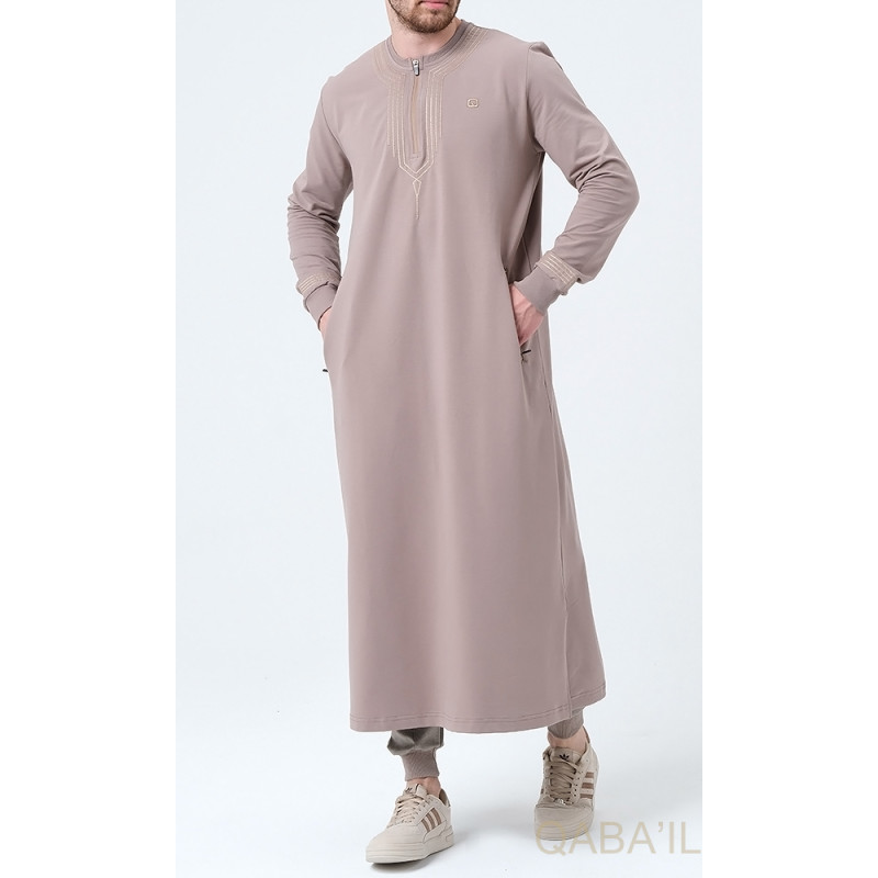 Qamis Long - Camel et Broderie Or - Qaba'il : Sham