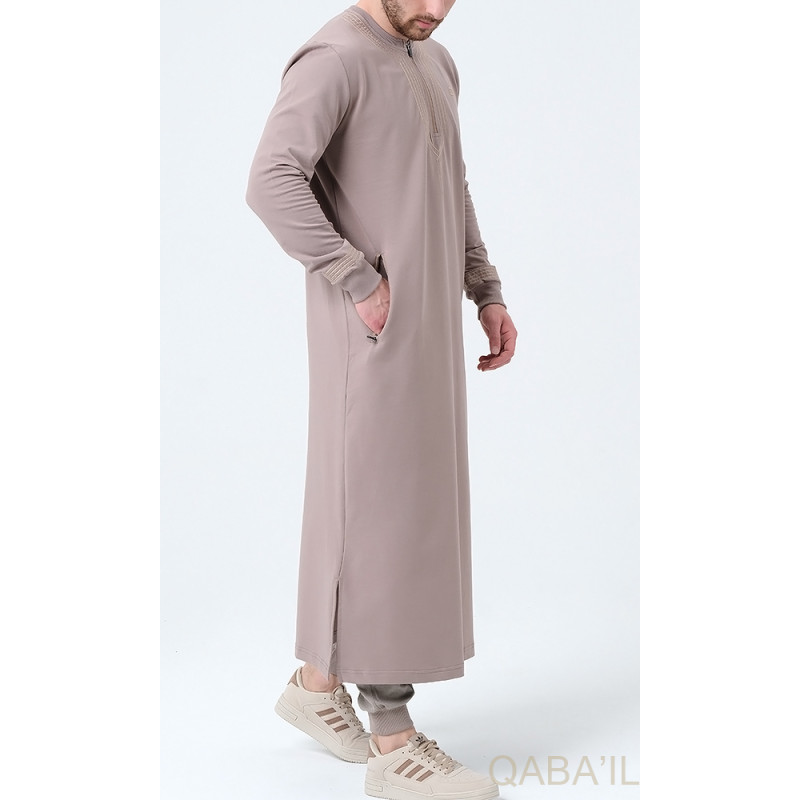 Qamis Long - Taupe et Broderie Taupe - Qaba'il : Sham