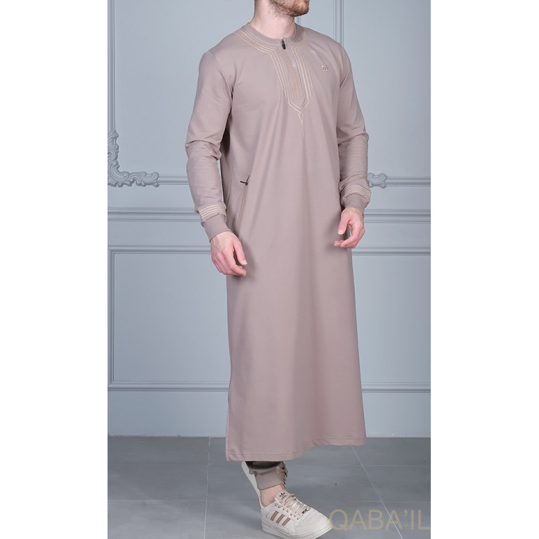 Qamis Long - Camel et Broderie Or - Qaba'il : Sham