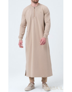 Qamis Long - Beige et Broderie Beige - Qaba'il : Sham