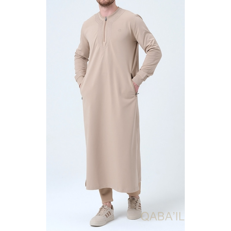 Qamis Long - Beige et Broderie Beige - Qaba'il : Sham