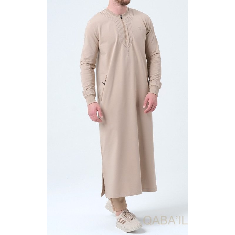 Qamis Long - Beige et Broderie Beige - Qaba'il : Sham