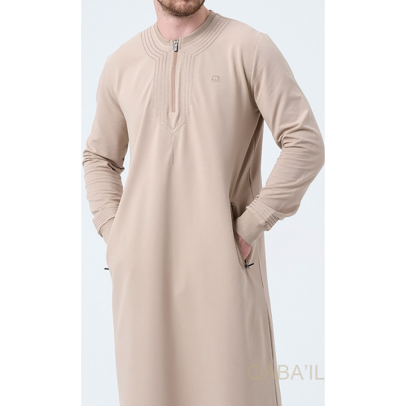 Qamis Long - Beige et Broderie Beige - Qaba'il : Sham