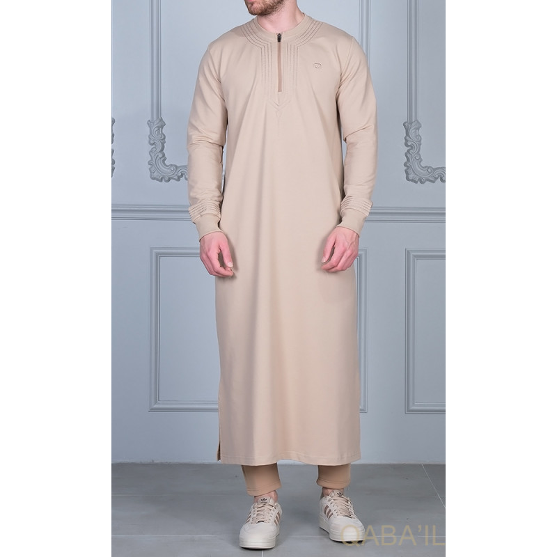 Qamis Long - Beige et Broderie Or - Qaba'il : Sham