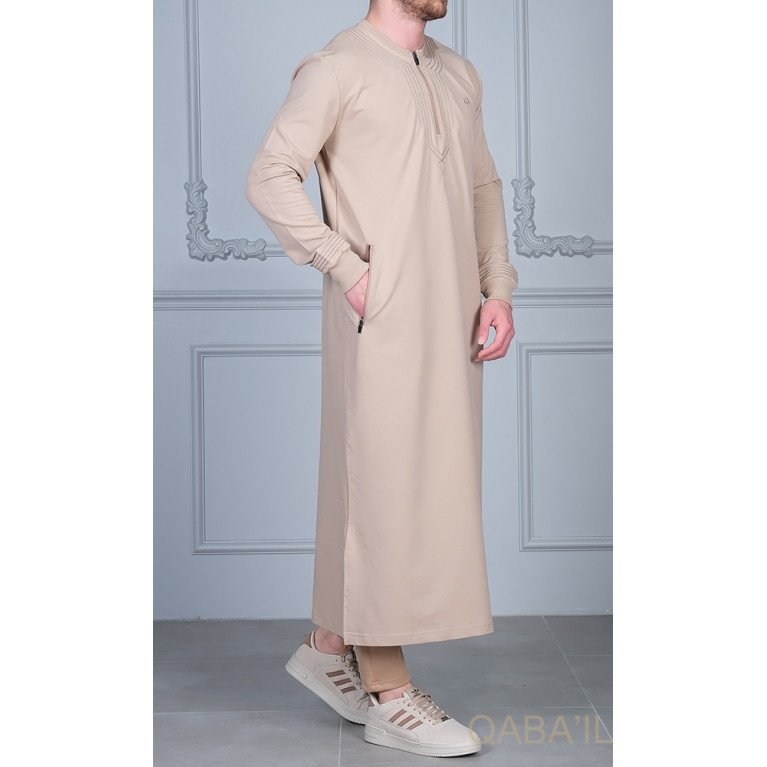 Qamis Long - Beige et Broderie Or - Qaba'il : Sham