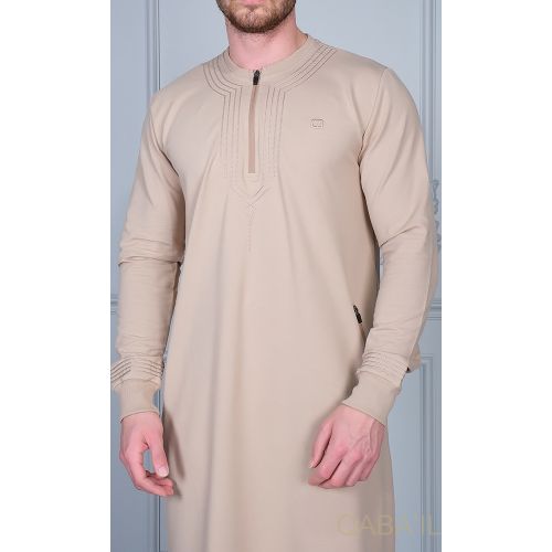 Qamis Long - Beige et Broderie Or - Qaba'il : Sham