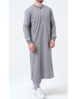 Qamis Long - Gris et Broderie Gris - Qaba'il : Sham