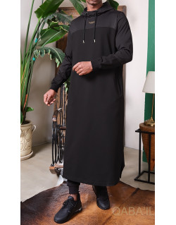 Qamis Long Delta - Noir - Qaba'il : Bi-Matière à Capuche