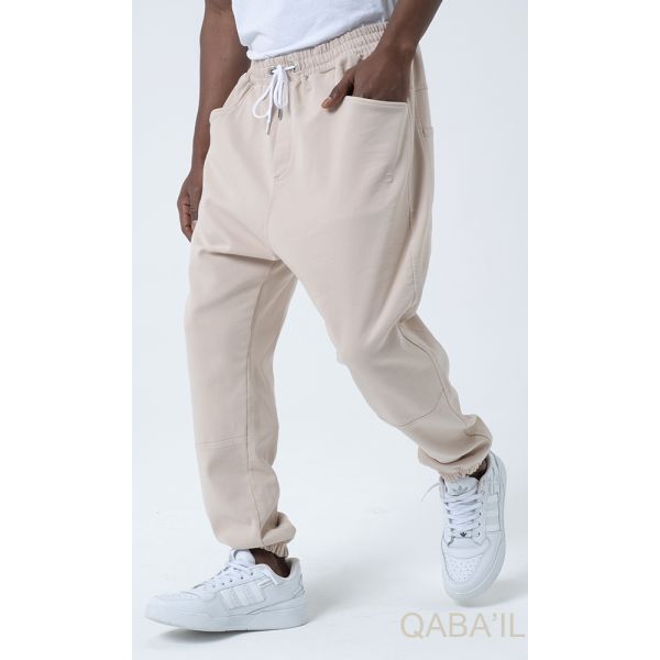 Sarouel Stretch Beige - New Coton - Qaba'il : Coupe Droite - Pants Elastanne