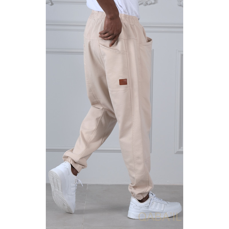 Sarouel Stretch Beige - New Coton - Qaba'il : Coupe Droite - Pants Elastanne