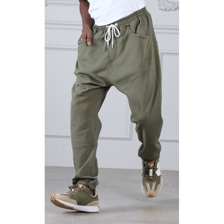 Sarouel Stretch Kaki - New Coton - Qaba'il : Coupe Droite - Pants Elastanne