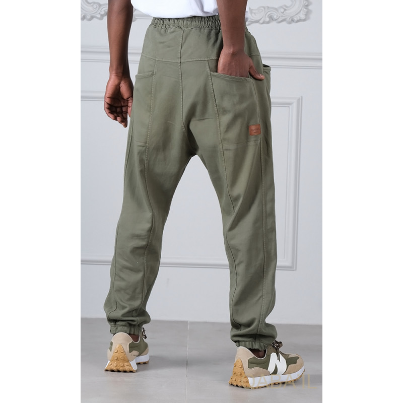 Sarouel Stretch Kaki - New Coton - Qaba'il : Coupe Droite - Pants Elastanne